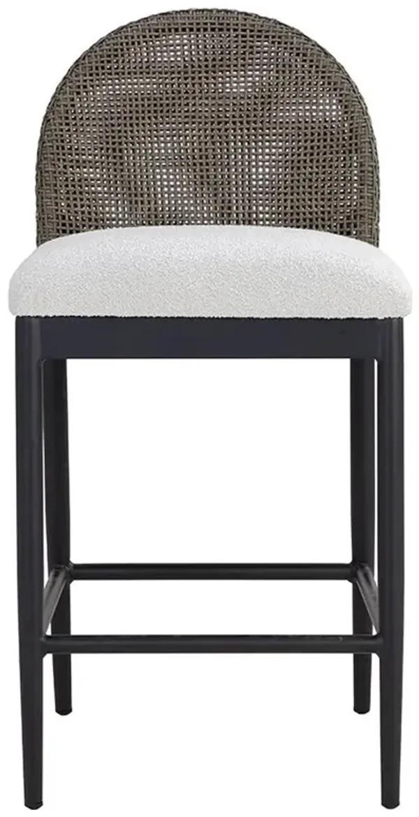 Marwa Coastal Cream Boucle Ore Grey Wicker Outdoor Counter Stool