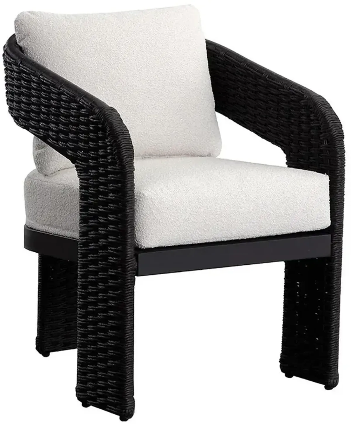 Merritt Coastal Cream Boucle Black Rattan Outdoor Dining Arm Chair