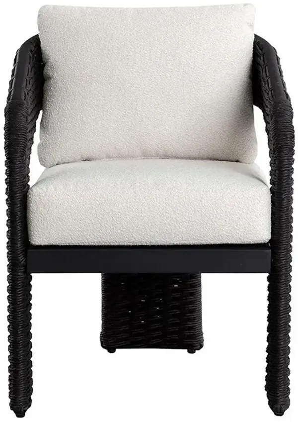 Merritt Coastal Cream Boucle Black Rattan Outdoor Dining Arm Chair