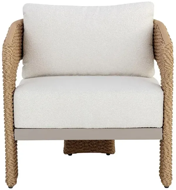 Merritt Coastal Cream Boucle Natural Rattan Outdoor Lounge Chair