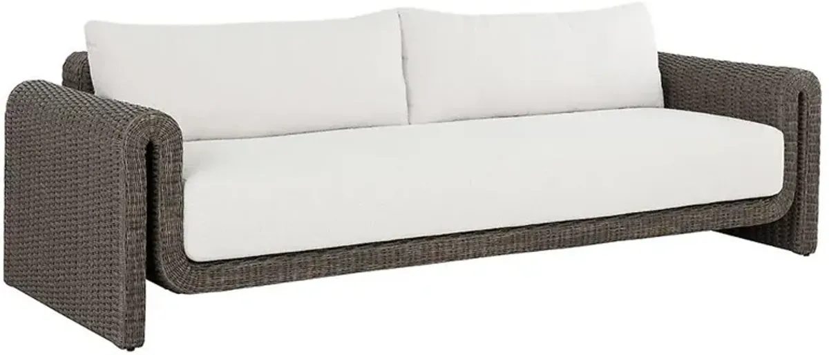 Brunton Coastal Cream Boucle Dark Grey Rattan Outdoor Sofa - 96"