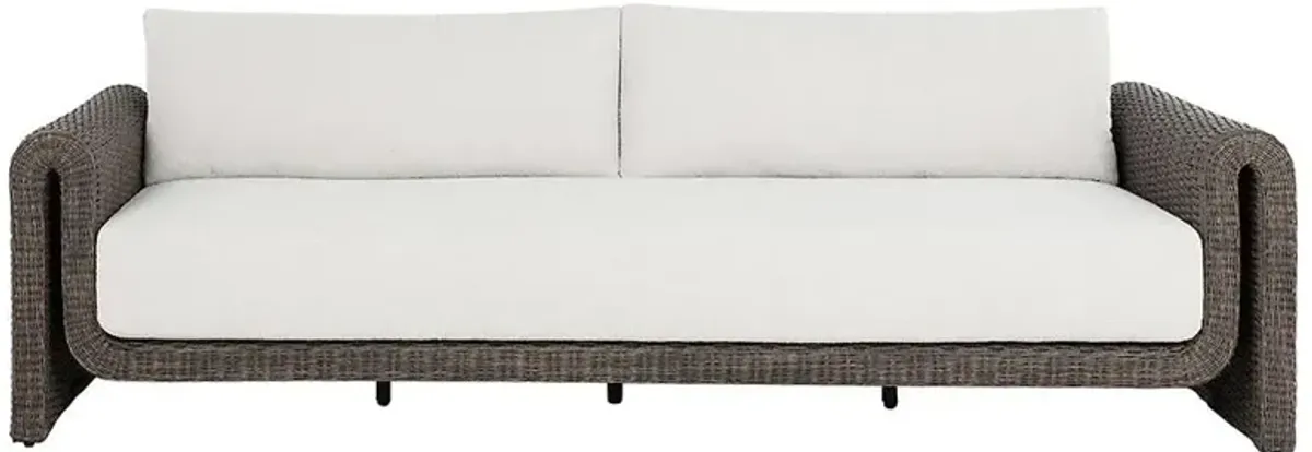 Brunton Coastal Cream Boucle Dark Grey Rattan Outdoor Sofa - 96"