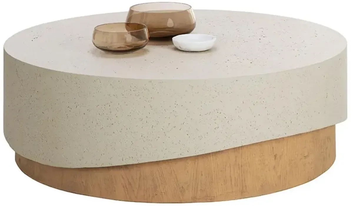 Maureen Modern Cream Concrete Round Drum Outdoor Coffee Table