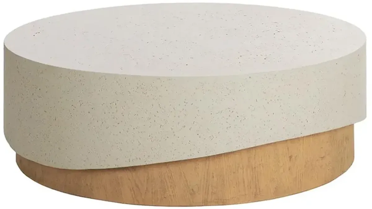 Maureen Modern Cream Concrete Round Drum Outdoor Coffee Table