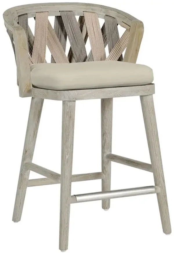Palecek Boca Coastal Beach Beige Upholstered Grey Teak Outdoor Counter Stool