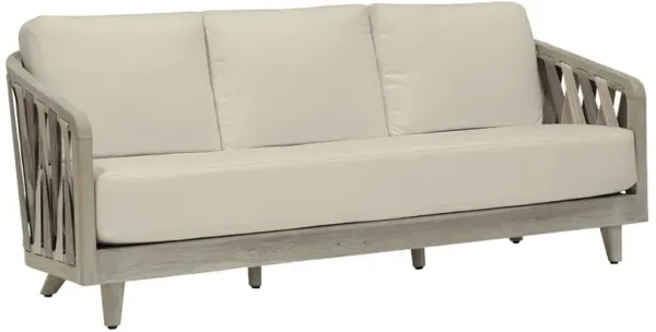 Palecek Boca Coastal Beach Beige Upholstered Grey Teak Outdoor Sofa - 82"