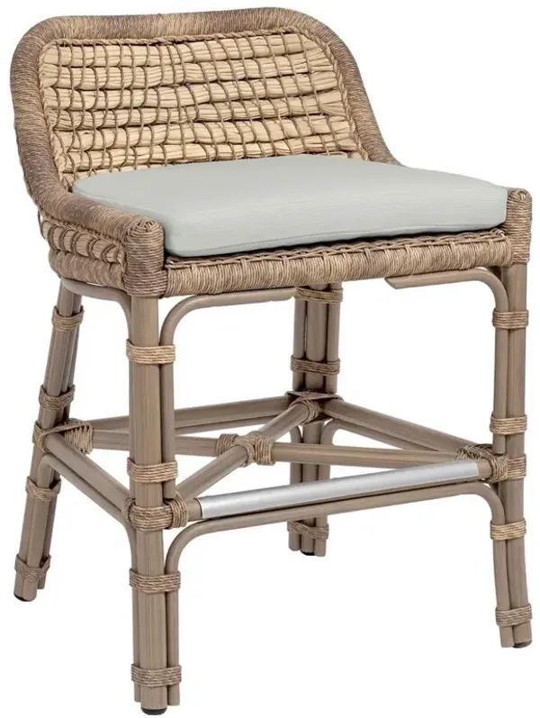 Palecek Capitola Coastal White Upholstered Brown Rope Aluminum Outdoor Counter Stool