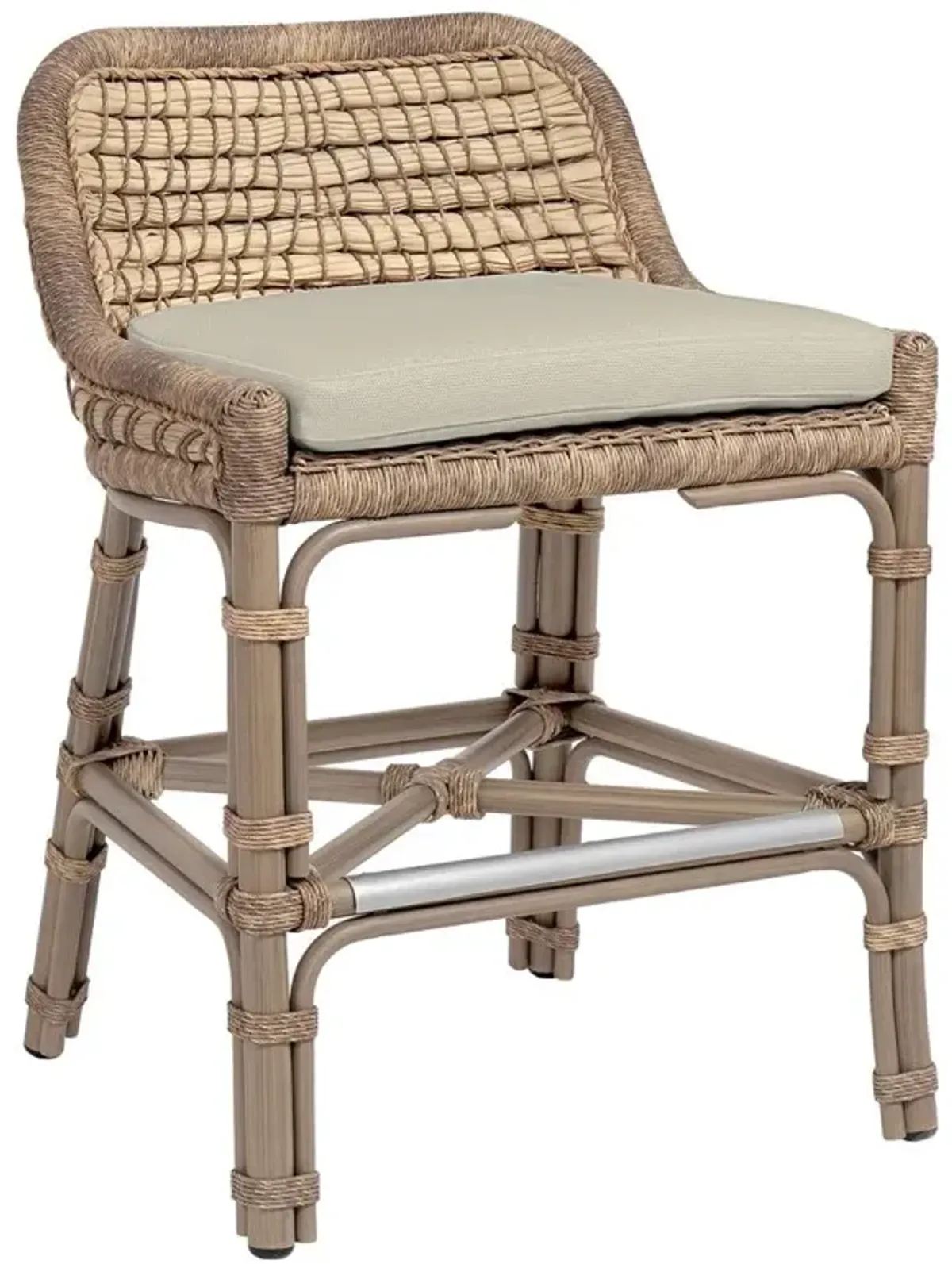 Palecek Capitola Coastal Beige Upholstered Brown Aluminum Outdoor Counter Stool