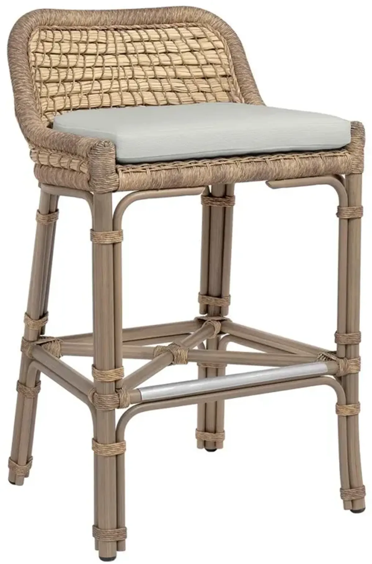 Palecek Capitola Coastal White Upholstered Brown Rope Aluminum Outdoor Bar Stool