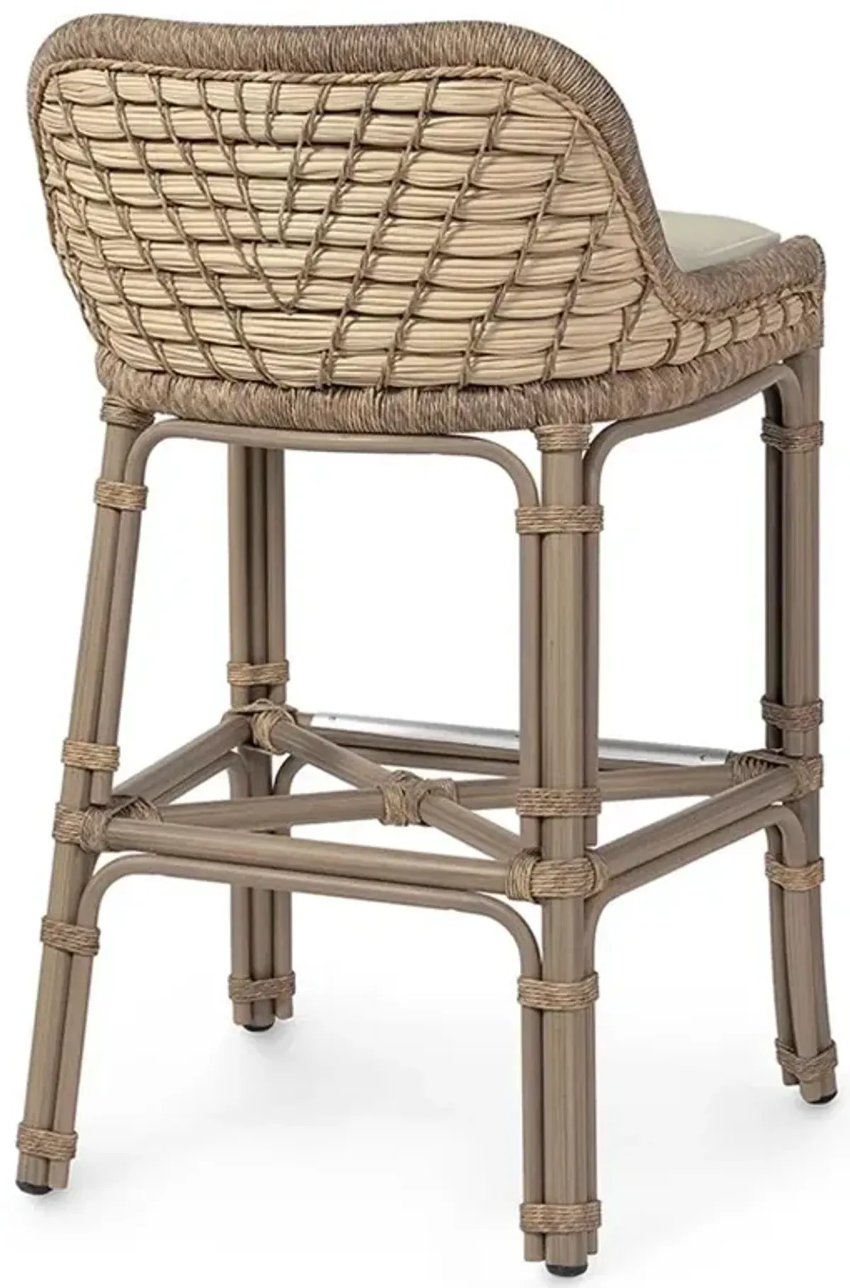 Palecek Capitola Coastal Beige Upholstered Brown Aluminum Outdoor Bar Stool