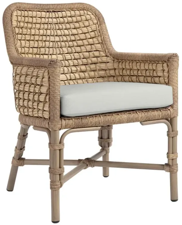 Palecek Capitola Coastal White Upholstered Brown Rope Aluminum Outdoor Dining Arm Chair