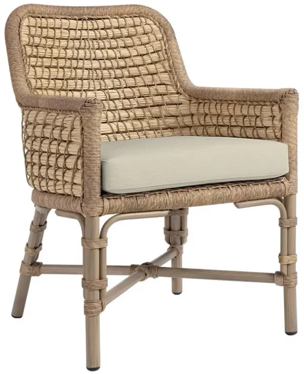 Palecek Capitola Coastal Beige Upholstered Brown Aluminum Outdoor Dining Arm Chair