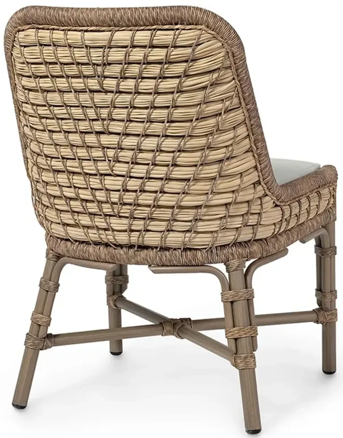 Palecek Capitola Coastal White Upholstered Brown Rope Aluminum Outdoor Dining Side Chair