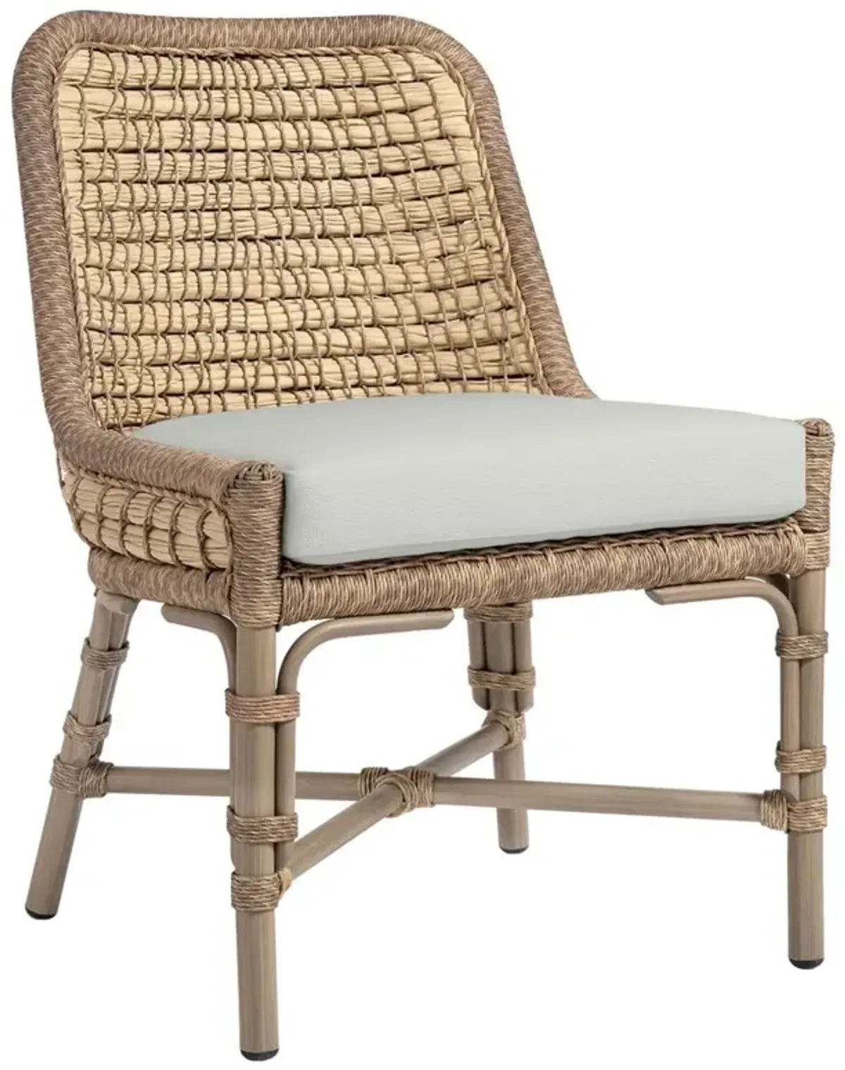 Palecek Capitola Coastal White Upholstered Brown Rope Aluminum Outdoor Dining Side Chair