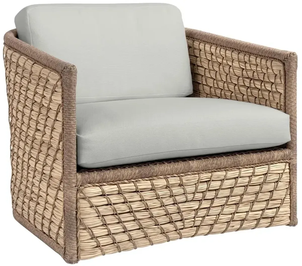 Palecek Capitola White Upholstered Brown Rope Aluminum Outdoor Swivel Lounge Chair