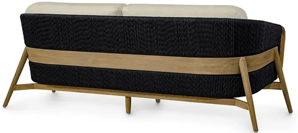 Palecek Casey Mid Century Beige Upholstered Black Rope Natural Teak Outdoor Sofa - 83"