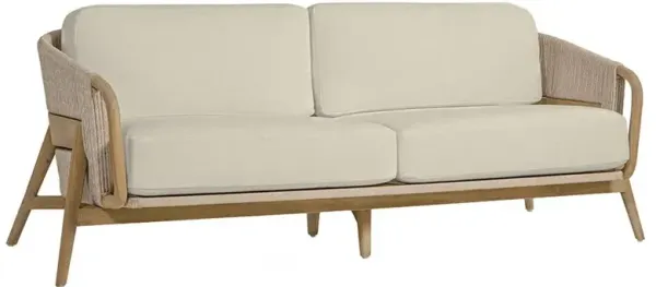 Palecek Casey Mid Century Beige Upholstered Taupe Rope Natural Teak Outdoor Sofa - 83"