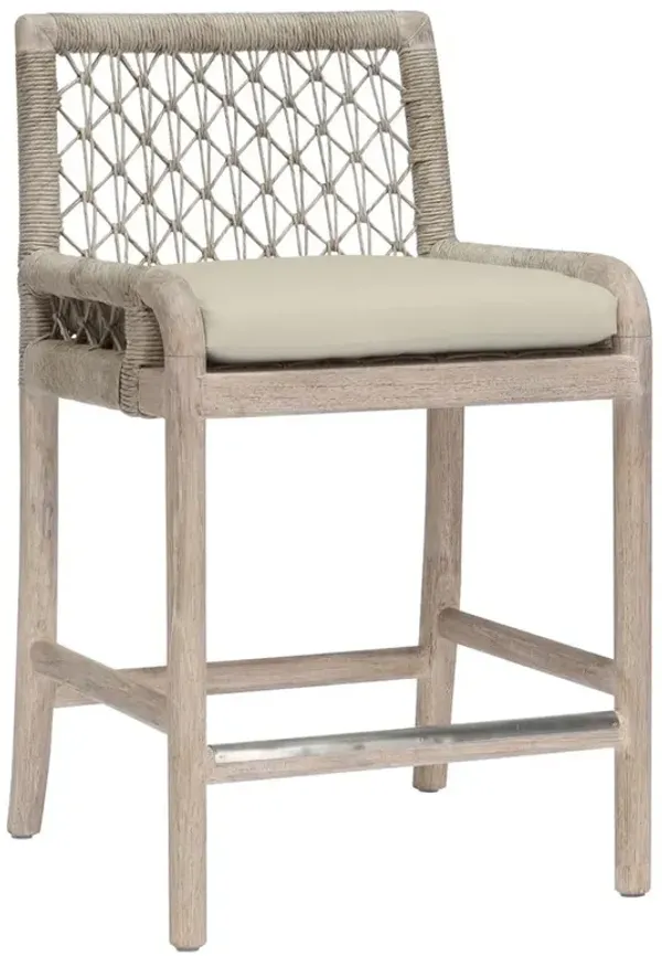 Palecek Montecito Coastal Beige Upholstered Woven Abaca Teak Outdoor Counter Stool