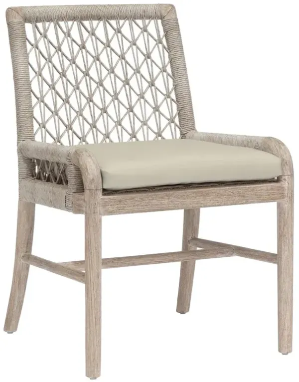 Palecek Montecito Coastal Beige Upholstered Woven Abaca Teak Outdoor Dining Chair