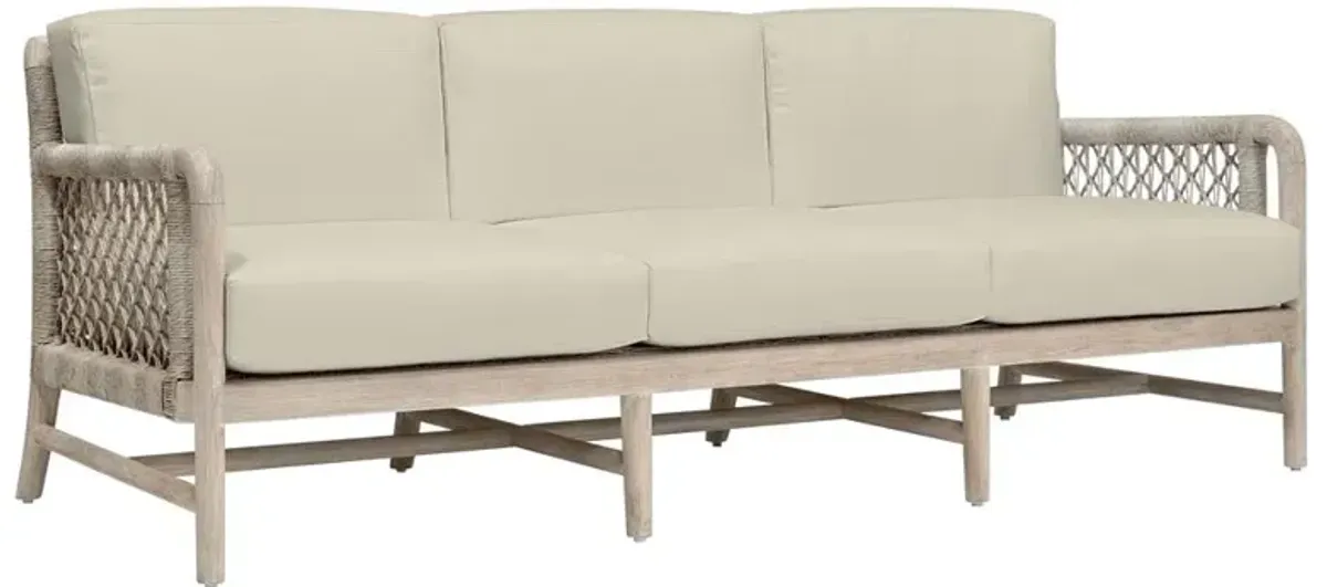 Palecek Montecito Coastal Beige Upholstered Woven Abaca Teak Outdoor Sofa - 86"