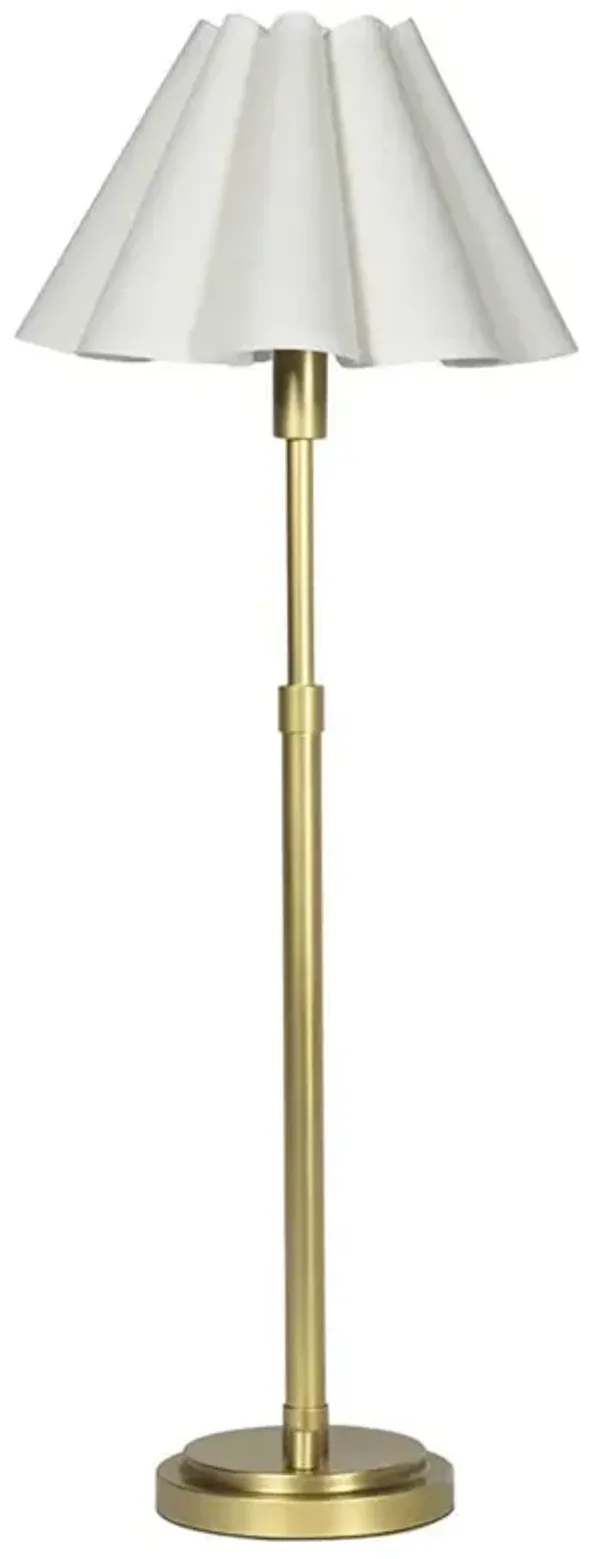 Polly French White Scalloped Linen Shade Natural Brass Buffet Table Lamp