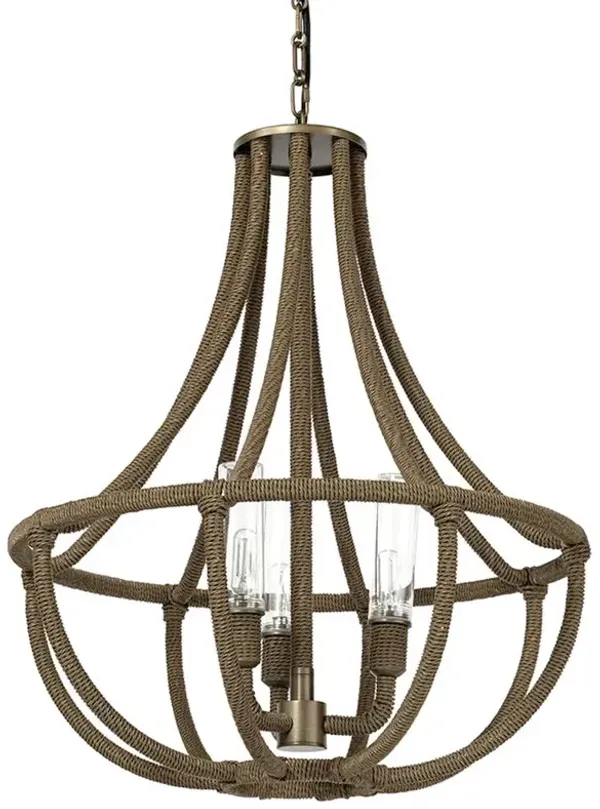 Palecek Yvette Coastal Beach Brown Twisted Rattan Outdoor Chandelier - Small