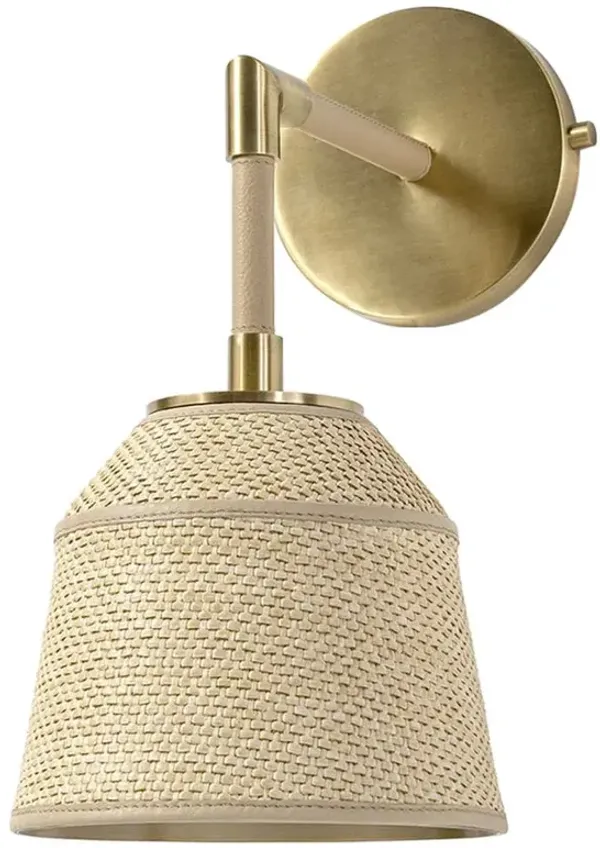 Palecek Capistrano Coastal Beach Natural Raffia Brass Armed Sconce