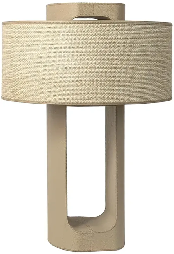 Palecek Katya Coastal Beach Natural Raffia Shade Beige Leather Table Lamp