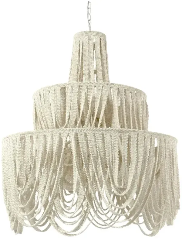 Palecek Selita Coastal Beach White Coco Beaded 2 Tier Chandelier