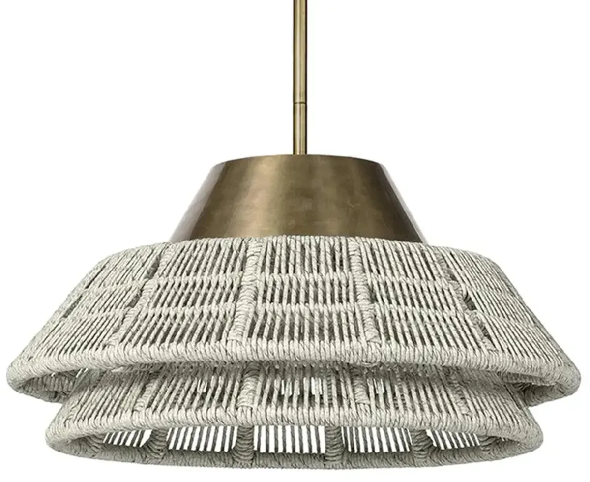 Palecek Pescadero Coastal Beach Whitewash Rope Brass Outdoor Pendant - Small