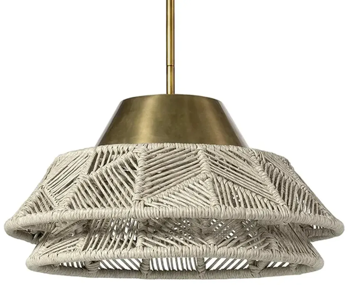 Palecek Salerno Coastal Whitewash Rope Antique Brass Outdoor Pendant