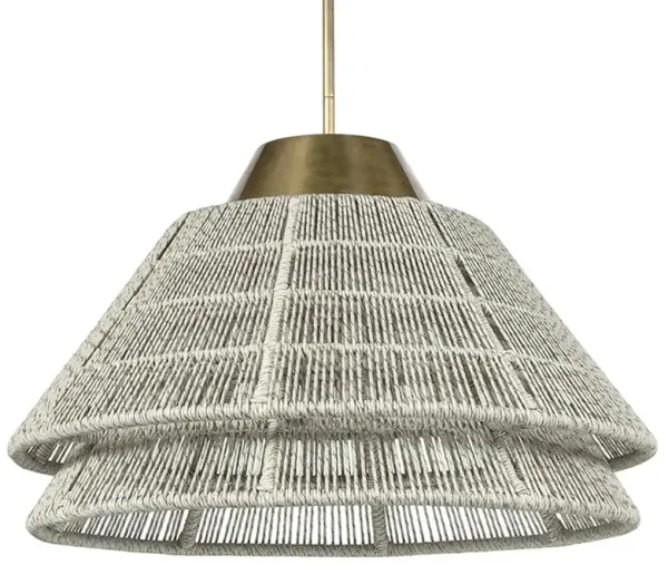 Palecek Pescadero Coastal Beach Whitewash Rope Brass Outdoor Pendant - Large