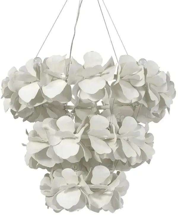 Palecek Virginia Coastal Beach White Fiberglass Floral 3 Tier Chandelier