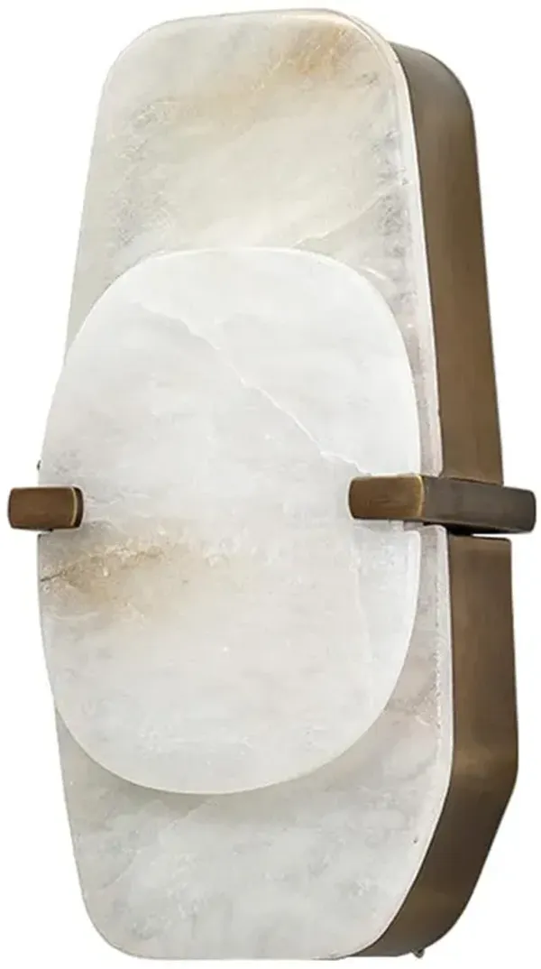 Palecek Charlize Modern Classic White Alabaster Antique Brass Aluminum Sconce