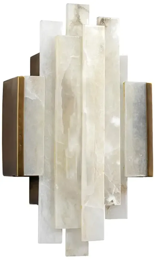 Palecek Montrose Modern Classic White Alabaster Antique Brass Sconce