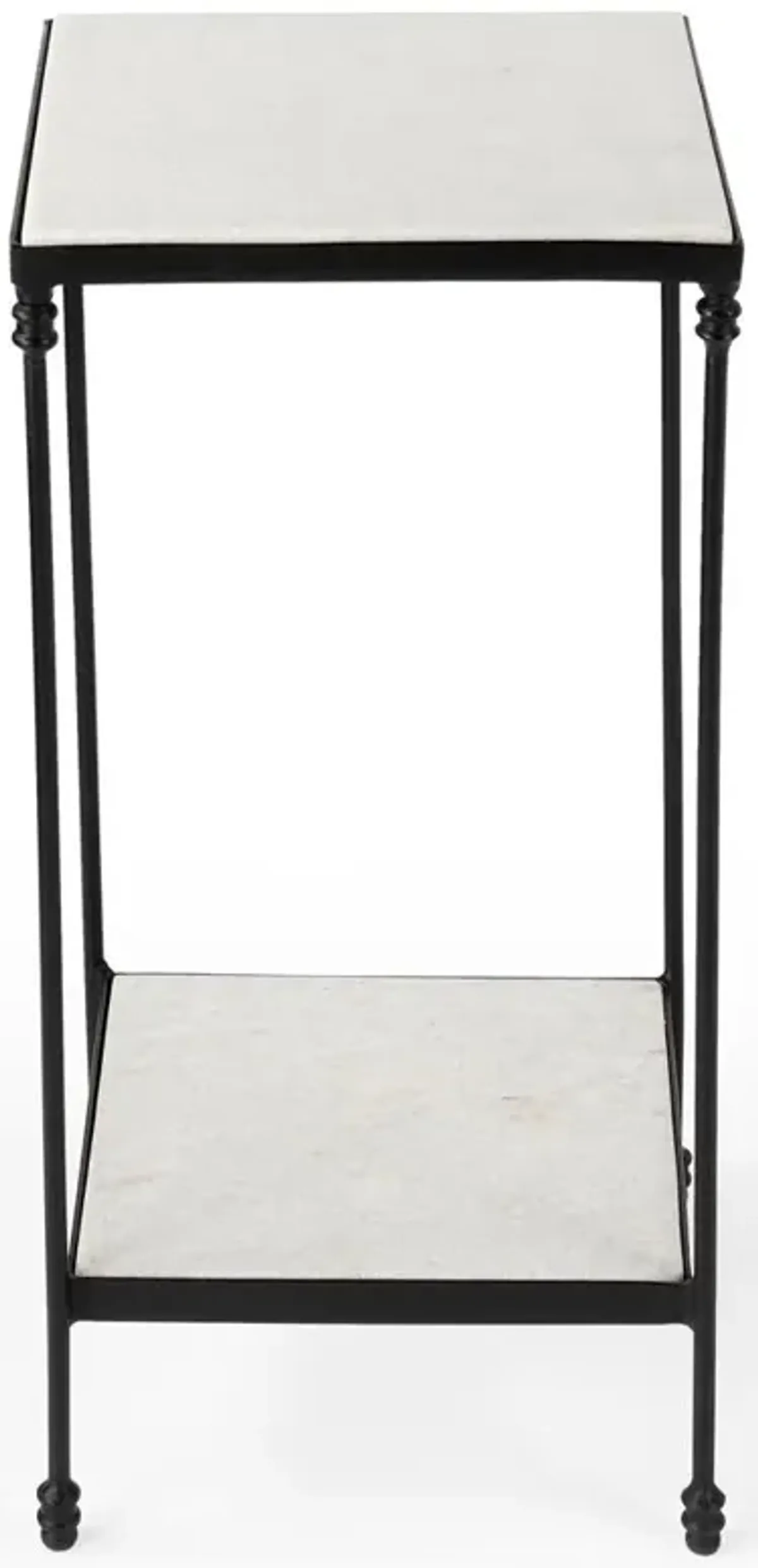Leontine Modern Classic White Marble Black Iron Square Outdoor Side Table