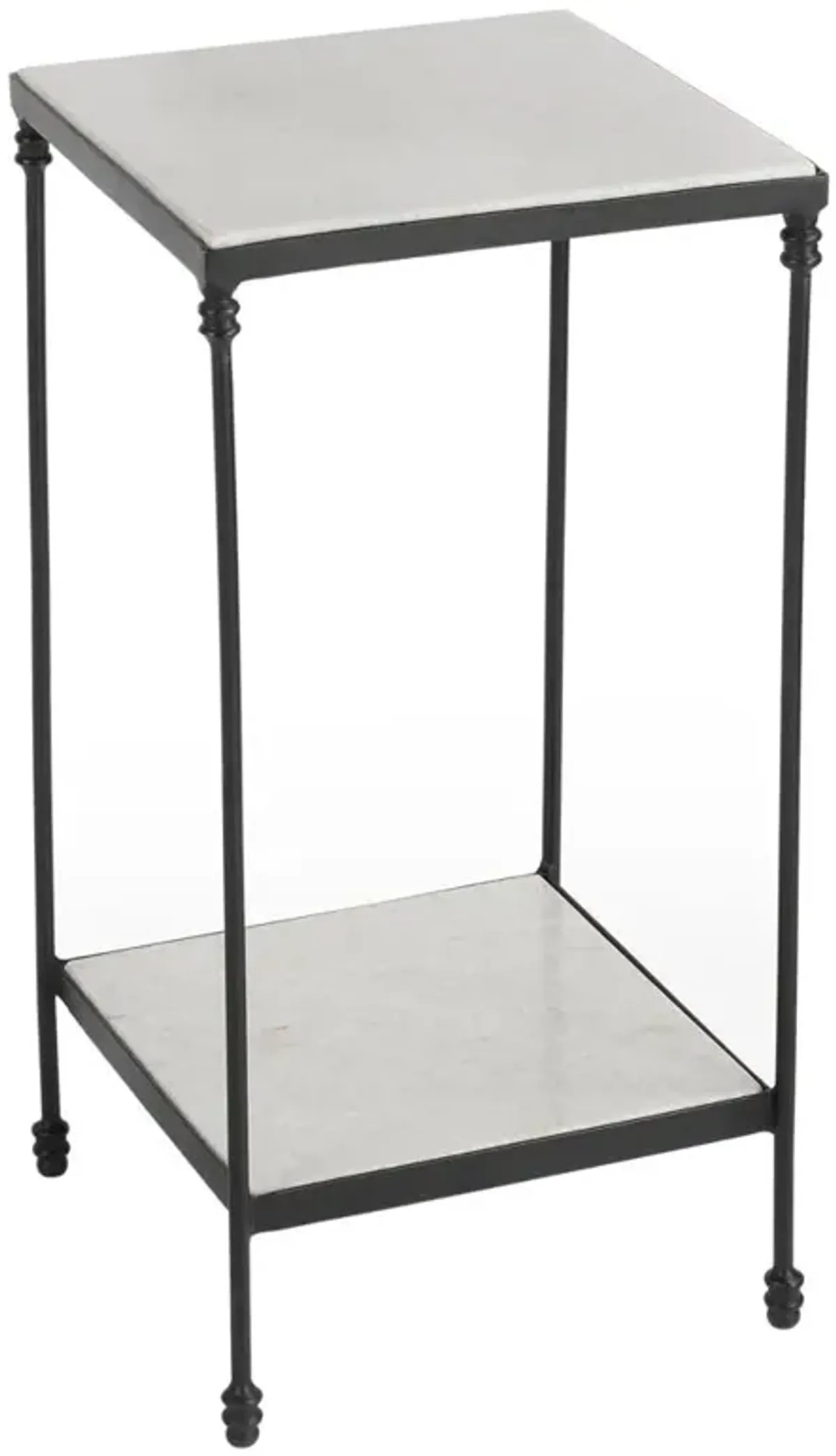 Leontine Modern Classic White Marble Black Iron Square Outdoor Side Table