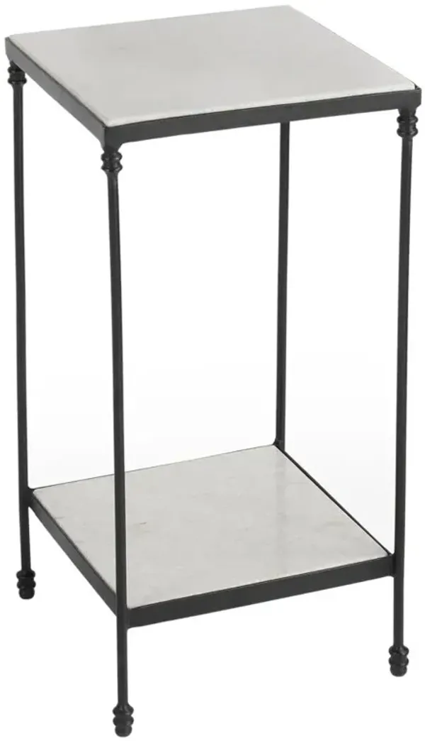 Leontine Modern Classic White Marble Black Iron Square Outdoor Side Table