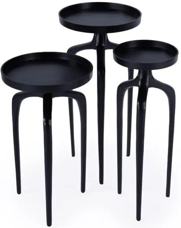 Sandrine Modern Classic Black Metal Round Outdoor Side Tables - Set of 3