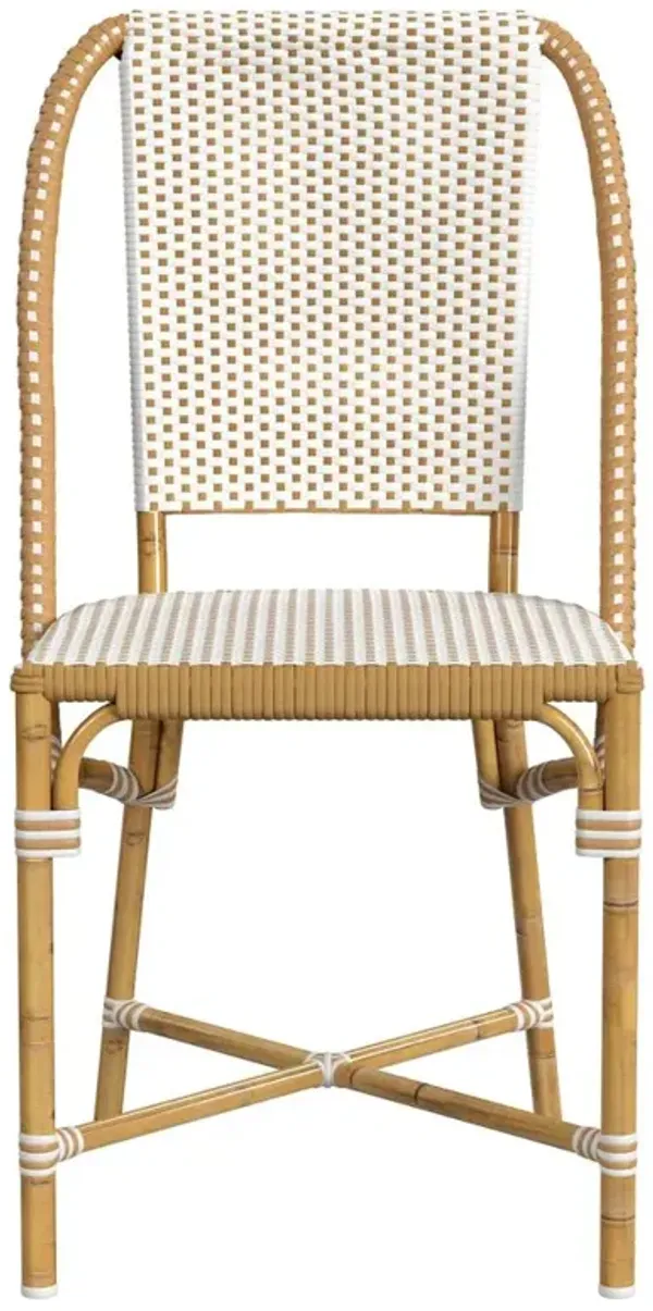 Lily French Country Beige Woven Rattan Outdoor Bistro Dining Chair