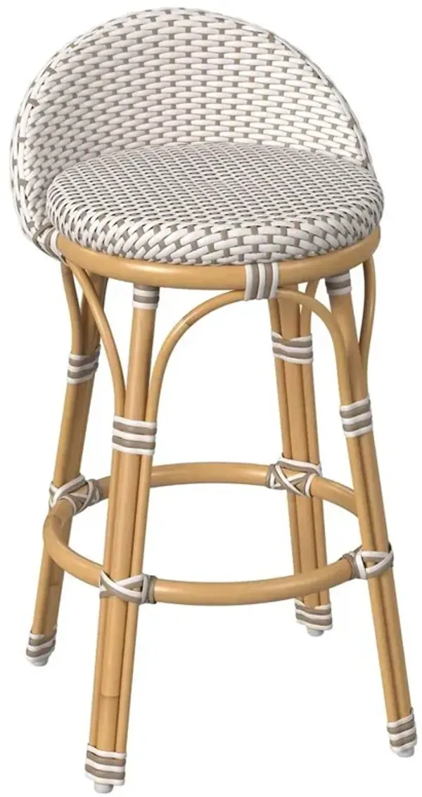 Lily French Country Beige Woven Rattan Outdoor Counter Stool