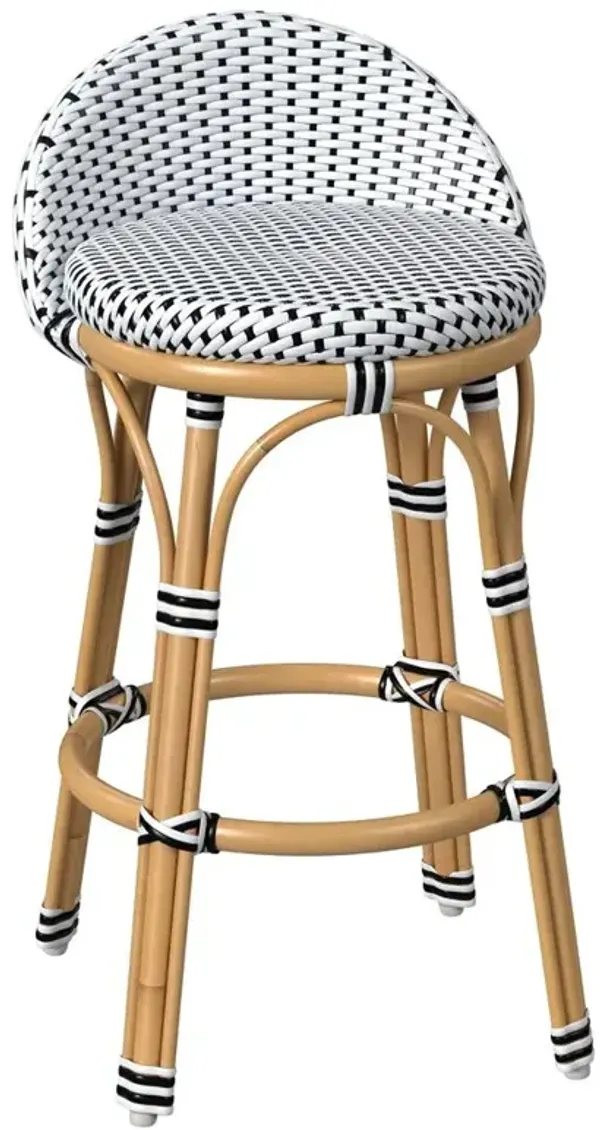 Lily French Country Black Woven Rattan Outdoor Counter Stool