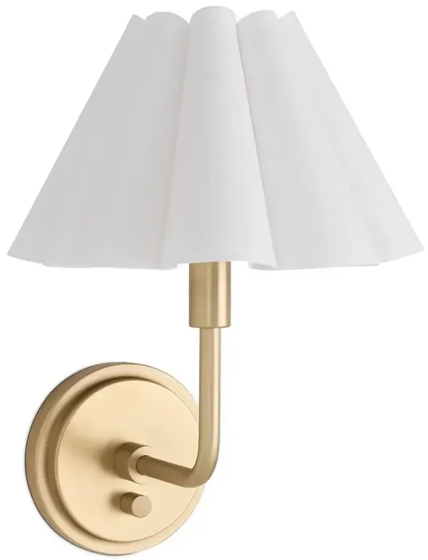 Polly French White Scalloped Linen Shade Natural Brass Sconce