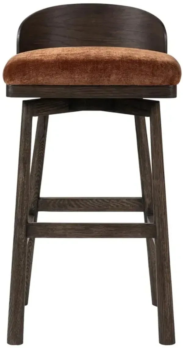 Caius Rustic Lodge Rust Velvet Dark Brown Oak Swivel Bar Stool