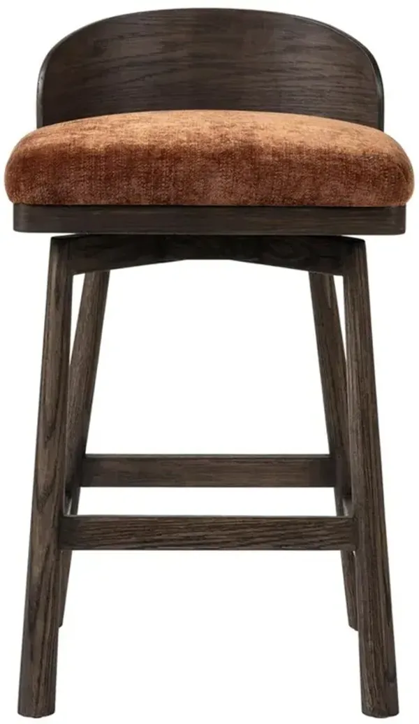 Caius Rustic Lodge Rust Velvet Dark Brown Oak Swivel Counter Stool