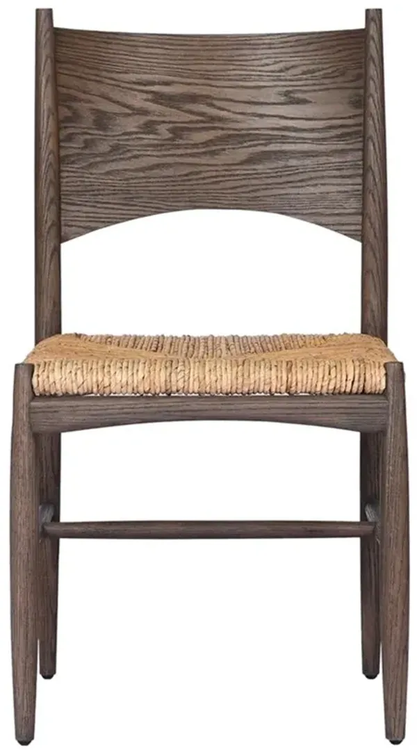 Clara Rustic Lodge Dark Brown Oak Woven Banana Leaf Dining Side Chair