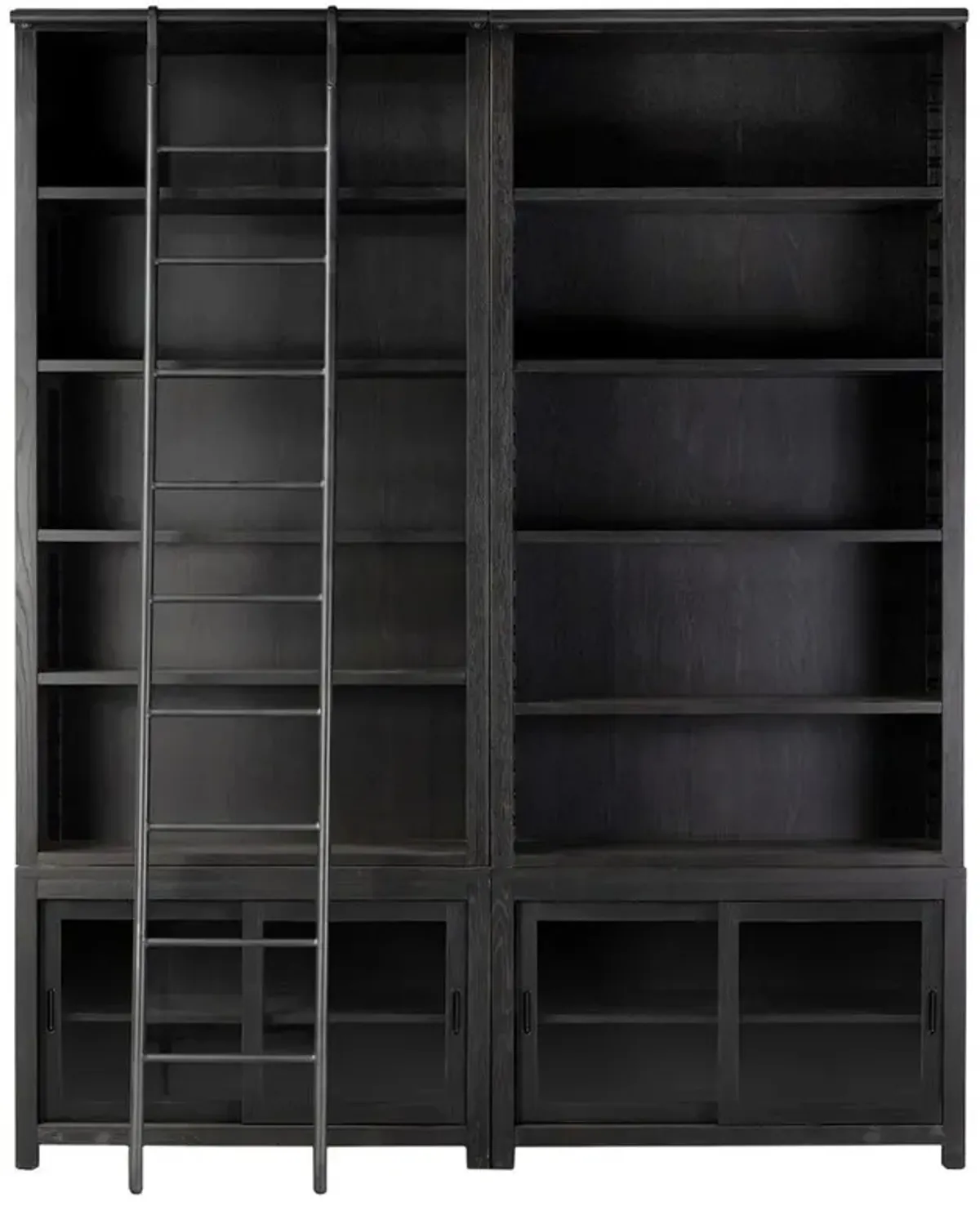 Admund Modern Classic Black Oak Wood Double Bookcase Ladder