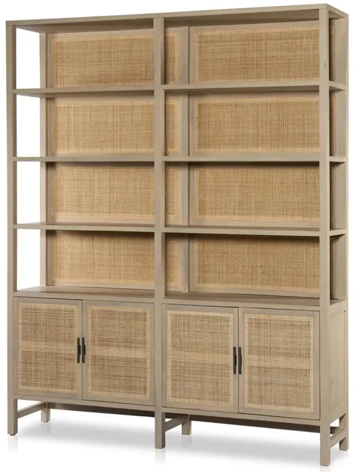 Corazon Coastal Beach Natural Mango Wood Woven Cane Bookcase