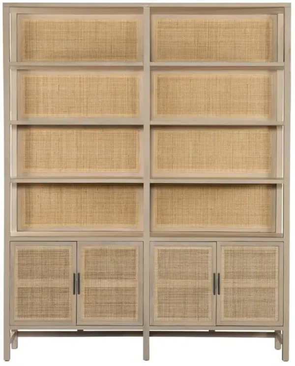 Corazon Coastal Beach Natural Mango Wood Woven Cane Bookcase