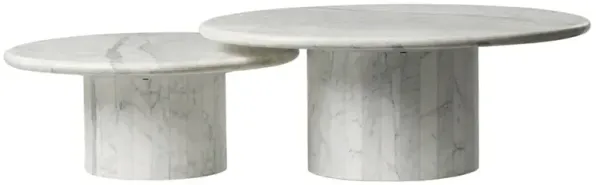 Ryker Modern Classic White Marble Oval Nesting Tables